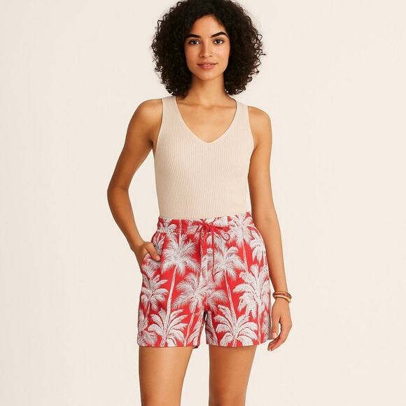 Talbots Pants - Talbots Oasis Palms Linen Cotton Blend Pull On Tropical Beach Shorts Size S